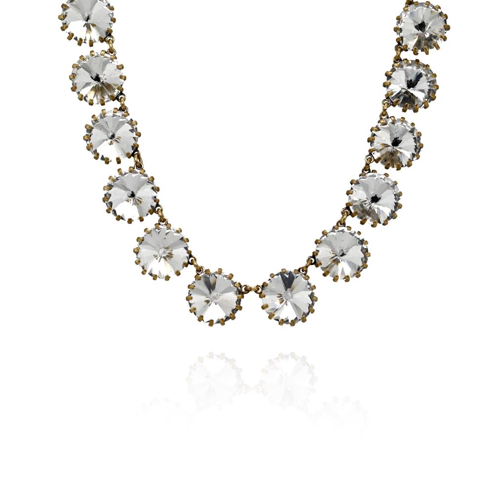 J.Crew Gold Tone Crystal Statement Necklace | Rivoli Rhinestone Collar Necklace